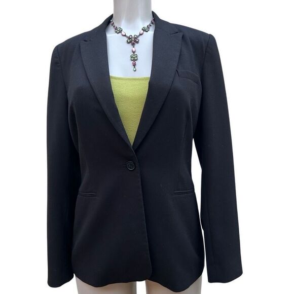Calvin Klein Classic Blazer Jacket Womens Sz 10 Black Single Breasted Peak Lapel - Picture 1 of 15
